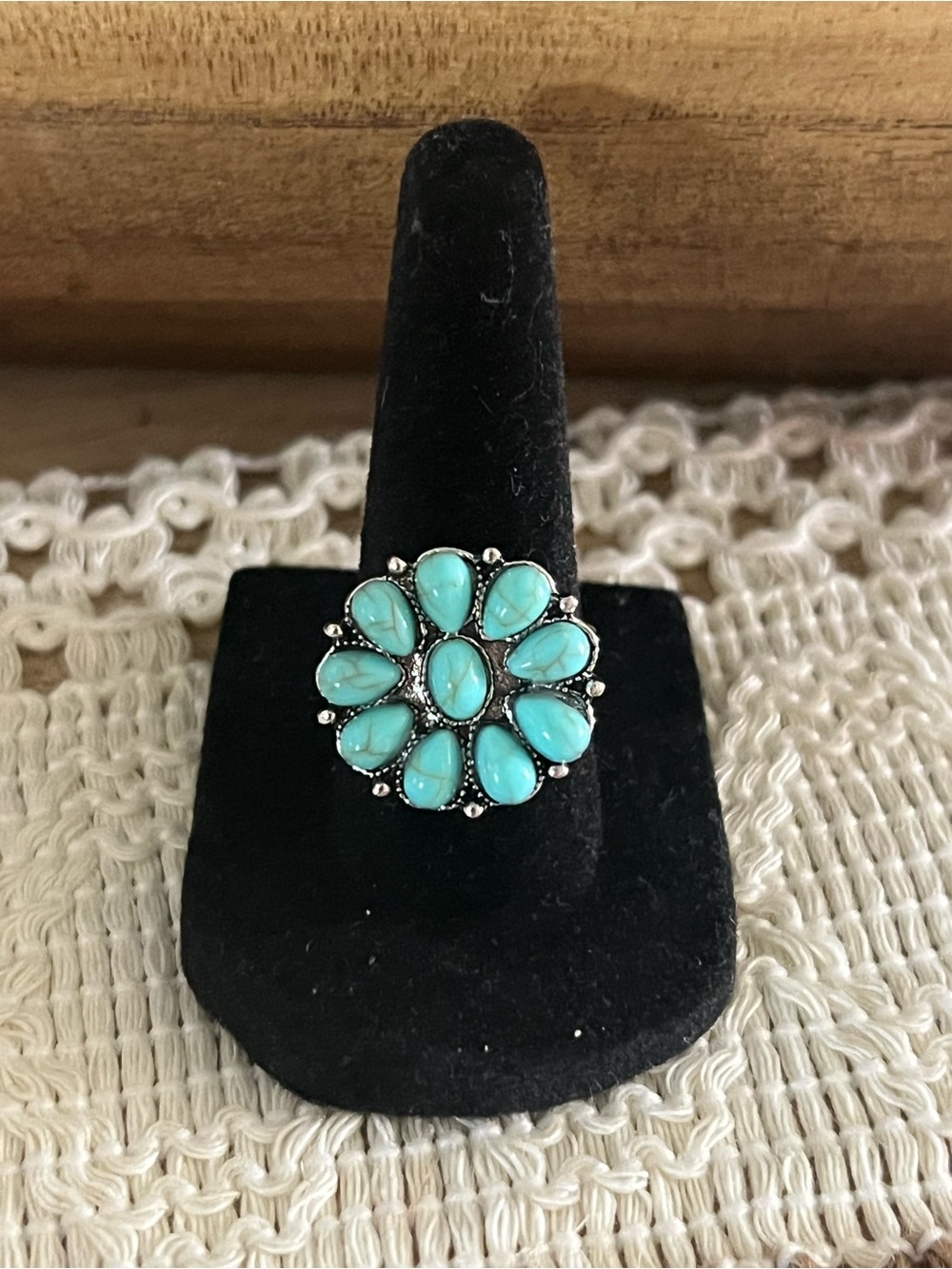 Turquoise Floral Cluster Ring - 7.5 Women Jewelry 30p3
